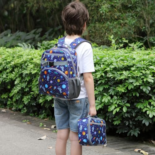 FlowFly Kids Backpack for Toddler Boys Girls, Simple Lightweight Bookbag for Daycare Kindergarten Elementary School Travel, Small Modern Bag (Medium 15'', Astronaut) - color: Astronaut, style: Kids Medium: 12l