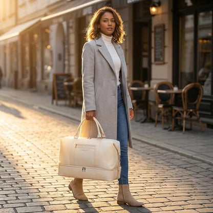 Women's Weekender bag Travel Duffel Bag with Shoe Compartment 21-inch Airline-Approved Carry-On, 2-Piece Overnight Bag Set Personal Item Luggage - color: 3PCSBeige
