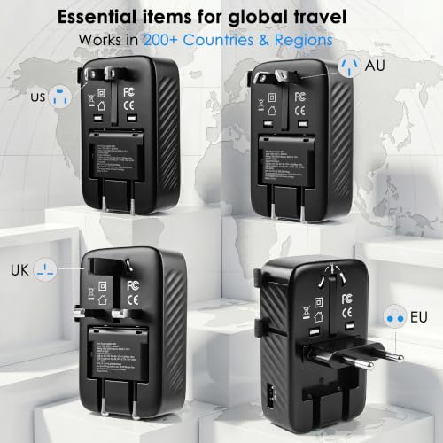 Realmade Slim 25W PD International All-in-One Travel Adapter, 2C+1A Black - color: Black