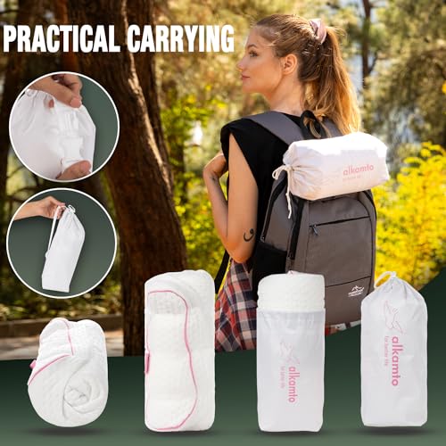 alkamto Travel & Camping Comfortable Memory Foam Pillow – Easy to Carry Portable Bag – Temperature Regulating Pillow Case (Pink Contour + Extra Cover) - color: Pink Contour + Extra Cover