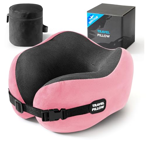 Neck Pillow Travel Pillow Memory Foam Adjustable Clasp for Airplane - color: Pink