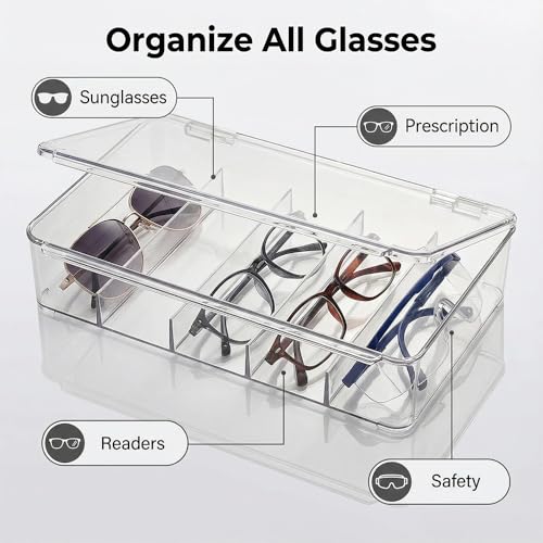 Sunglasses Organizer - Plastic Stackable Eyeglass Case Storage for Multiple Glasses & Reading Glasses - style: 2 Pack