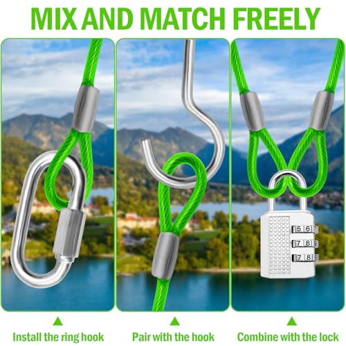 4.7mm(3/16") Steel Security Cable with Loops, Bike Lock Cable, 1Pack - color: Green, size: 10FT-(1Pack)