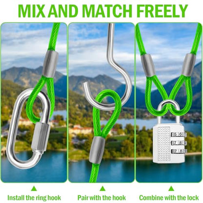4.7mm(3/16") Steel Security Cable with Loops, Bike Lock Cable, 2Pack - color: Green, size: 4FT-(2Pack)