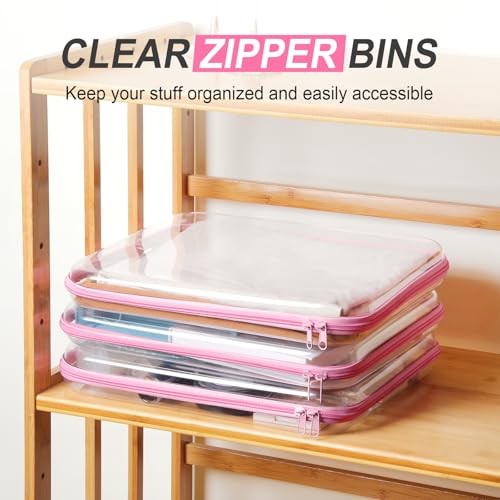Hoolerry 3 Pcs Clear Hard Zipper Case Plastic Zipper Pouch, Pink, L - color: Pink, size: L