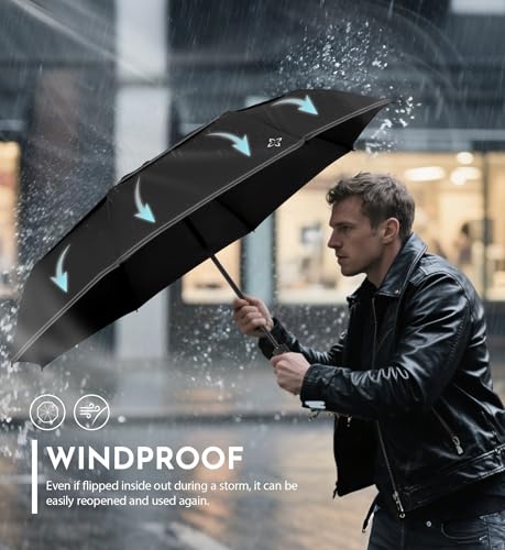 Windproof Travel Umbrella, Compact auto open/close Umbrellas for Rain - color: Black(G)