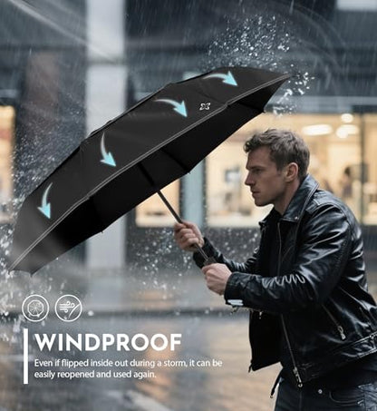 Windproof Travel Umbrella, Compact auto open/close Umbrellas for Rain - color: Black(G)