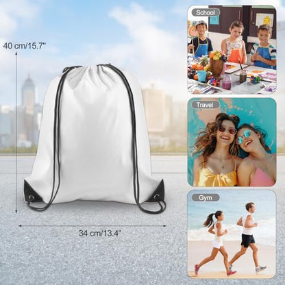 KUUQA 2 Pcs White Drawstring Backpack | Bulk Sports Cinch Bags, String Backpack Storage Bags, For Gym Traveling - color: White