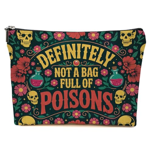 JIUWEIHU Poisons Makeup Bag, Witch Skull Floral Gothic Cosmetic Bags - color: Multicolor 0058
