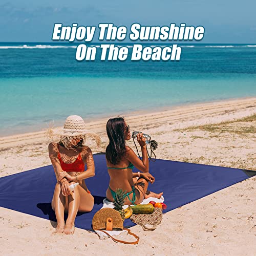 Odoland Sandproof Beach Blanket, Waterproof Portable Mat with Carry Pouch - color: Blue, size: 63" x 71"(2-4 People)