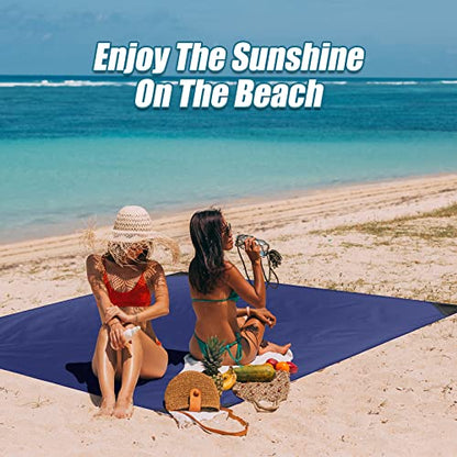 Odoland Sandproof Beach Blanket, Waterproof Portable Mat with Carry Pouch - color: Blue, size: 63" x 71"(2-4 People)