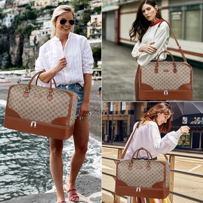 ITIEZY Weekender Bag for Women 21.5" Travel Duffel Large Carry On Bag 3PCS - color: 9B-Light Brown
