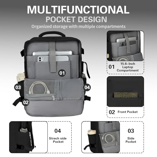 Travel Carry On Backpack for Women, TSA Approved 15.6" Laptop Daypack - color: Black, size: Medium