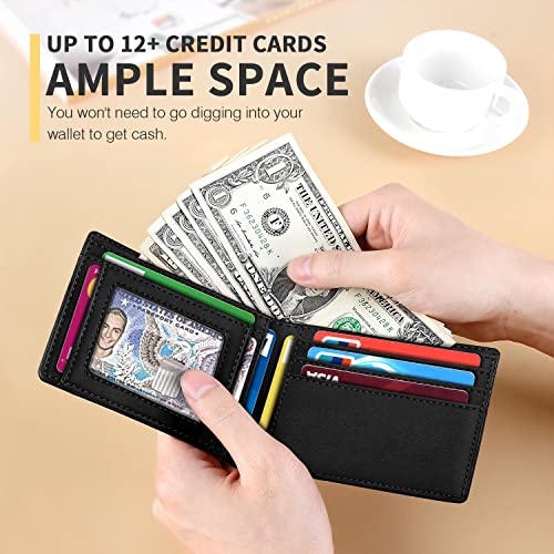 RUNBOX Wallet for Men, Slim Leather Bifold, RFID Blocking Card Holder - color: 1 oil black