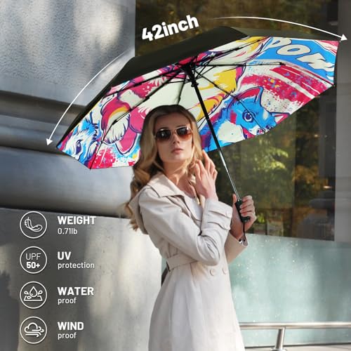 SY COMPACT Travel Umbrella - Windproof Automatic Compact Umbrellas for Rain - color: Puppy
