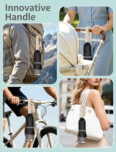 Jorilis Inverted Umbrella with Carabiner Handle, Windproof UV Sun & Rain - color: Beige