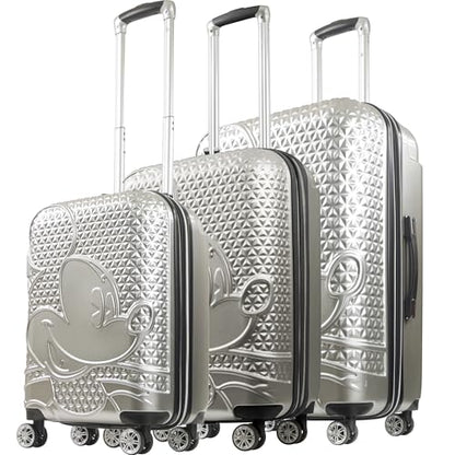 FUL Disney Mickey Mouse 3 Piece Rolling Luggage Set, Silver - color: Mickey Mouse - Silver, size: 22/26/30 Inch
