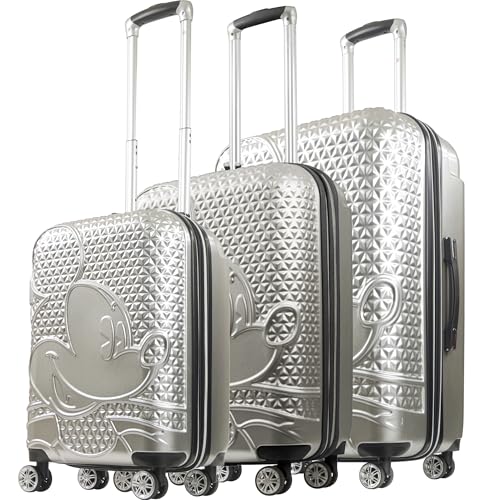FUL Disney Mickey Mouse 3 Piece Rolling Luggage Set, Silver - color: Mickey Mouse - Silver, size: 22/26/30 Inch