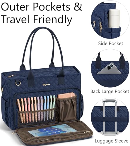 Bagstellar Teacher Tote Bag for Women, 15.6" Laptop Work Tote Computer Bag - color: Navy Blue