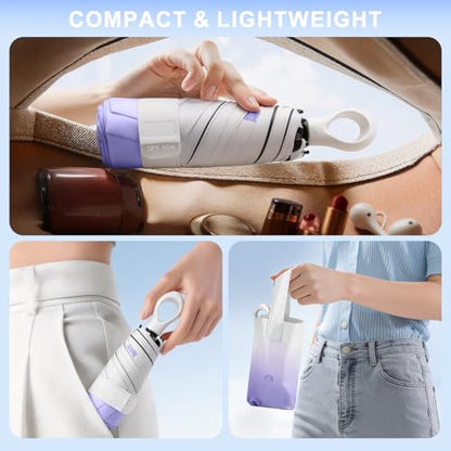 Gradient UV Umbrella UPF 50+, Mini Sun Parasol Foldable Compact Travel Size - color: 04.Purple