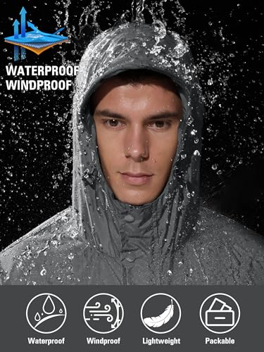 UIQUR Mens Lightweight Packable Waterproof Rain Jacket Windbreaker - color: Dark Grey, size: Small