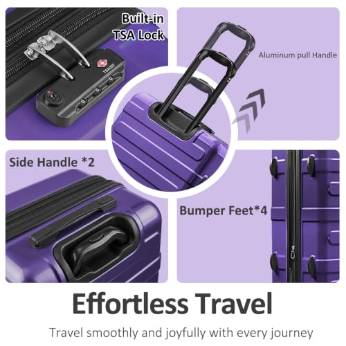 Checked 24inch Luggage with Spinner Wheels,Expandable - color: Dark Purple, size: M (24 In)