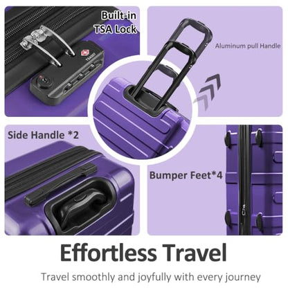 Checked 24inch Luggage with Spinner Wheels,Expandable - color: Dark Purple, size: M (24 In)
