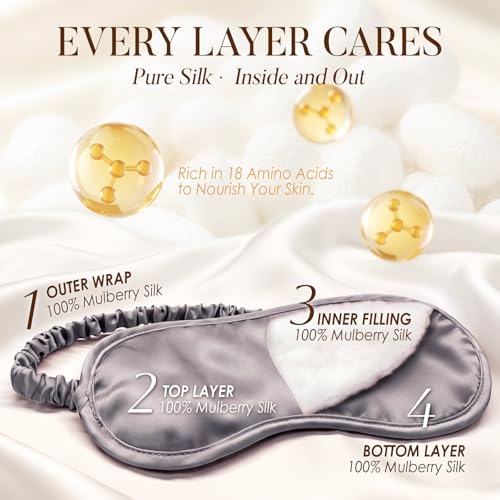 LULUSILK Mulberry Silk Sleep Eye Mask for Sleeping Women Men, Charcoal Gray - color: Charcoal Gray