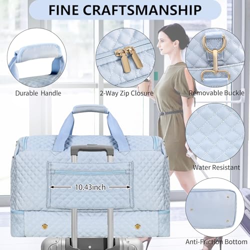 3PCS Weekender Bags for Women, Large Travel Bags Personal Item Travel Bag - color: Sky blue