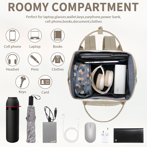 VANKEAN 15.6 Inch Laptop Backpack for Women Large Capacity - color: Beige-khaki, size: 15.6 Inch