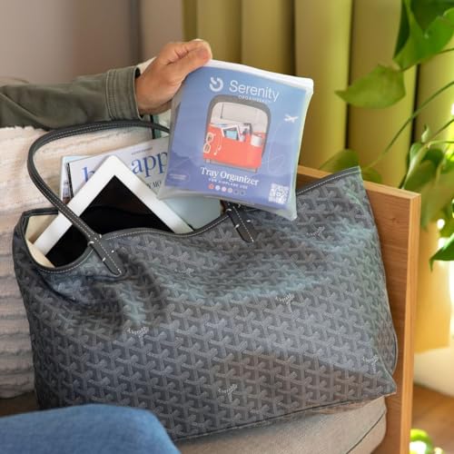 Airplane Tray Organizer/Tote with 4 Storage Pockets, Back Seat Airplane Tray Cover, Converts into a Drawstring Tote, Washable, Durable & Lightweight (2.8 oz) Airplane Travel Essentials - color: Fire Orange