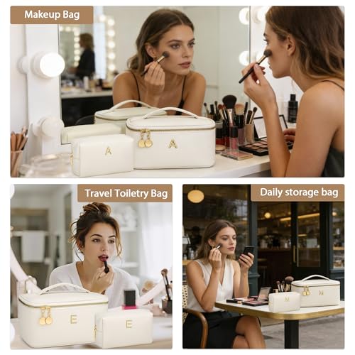 Personalized Initial Travel Makeup Toiletry Bag Gifts for Women - color: Beige, style: B