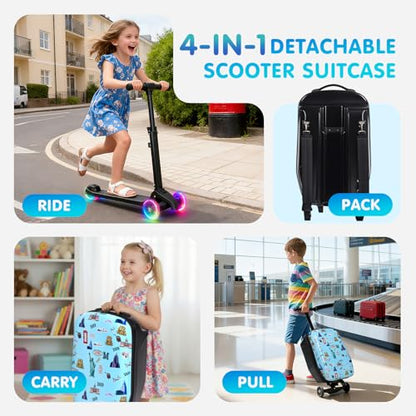 4-in-1 Detachable Scooter Luggage for Kids, Foldable Ride-On Suitcase - color: Blue
