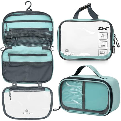 TRIPPED Travel Gear 3-Piece Travel Toiletry Bag Set - color: Dusty Teal Makeup