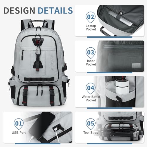 Travel Backpack with Shoe Compartment 45L TSA Carry on Fits 18.4" - color: Expandable Light Grey