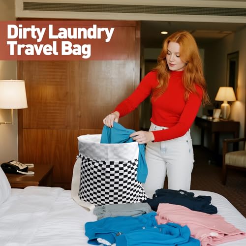Laundry Bag Backpack for Dorm & Travel, 29 x 18" Large Dirty Bag - color: Black White Checkered