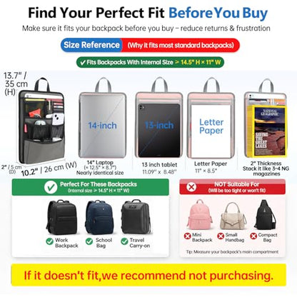 Slim Rugged Backpack Organizer Insert for Business Casual Men Women -13 Pockets,Padded Nylon,Max 14'' laptop - Mix - color: Mix