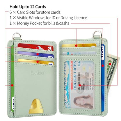 Slim Minimalist Front Pocket Wallet, RFID Blocking Credit Card Holder Wallet with Integrated D-Shackle for Men Women - color: Cowhide Matcha Green