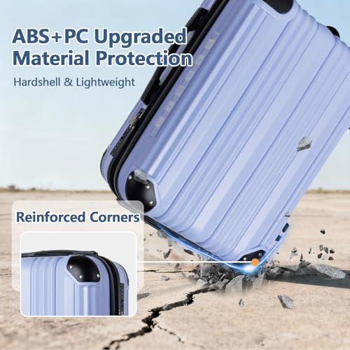 OUZZO Luggage Sets 2 Piece Expandable 20/24 Inch Suitcase with Double Spinner Wheels Lightweight ABS+PC Hardshell Travel Suitcase Sets with TSA Lock USB Port Business & Family Trips - color: Purple, size: 20/24 inch