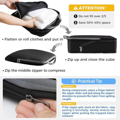 BAGAIL 4 Set/6 Set/8 Set Compression Packing Cubes Travel Accessories Expandable Packing Organizers (Cloth Pattern, 4-Black) - color: 4-Black, style: Cloth Pattern