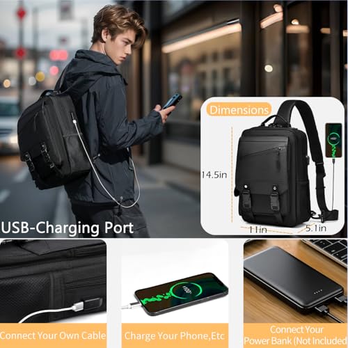 Leaper Crossbody Messenger Bag for Men: 13L Multi-pocket Satchel Sling Bags - color: Black