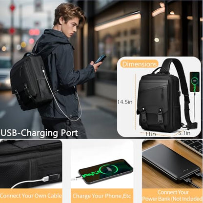 Leaper Crossbody Messenger Bag for Men: 13L Multi-pocket Satchel Sling Bags - color: Black
