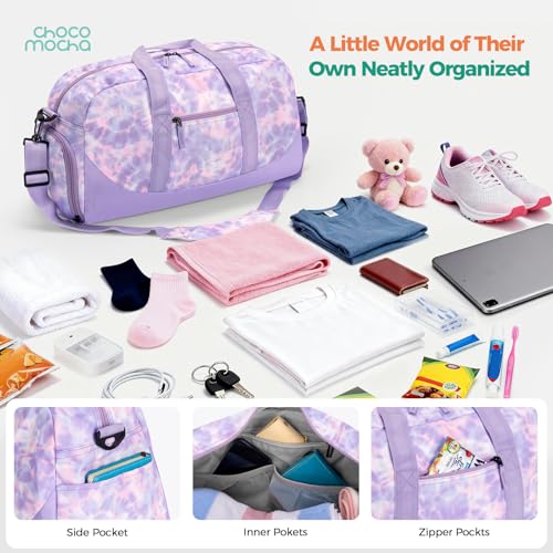 Choco Mocha Kids Duffle Bag, Girls Purple Overnight Travel Bags for Kid with Shoes Compartment, Large Weekender Bag for Sleepover, Gradient - color: Gradient Purple