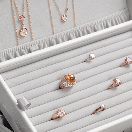 Oirlv Large 3-Layer Jewelry Travel Case with Removable Trays, White | Three Removable Trays,Necklace Hooks and a Pocket Create a Complete System for Home,Travel and Jewelry Display - color: White