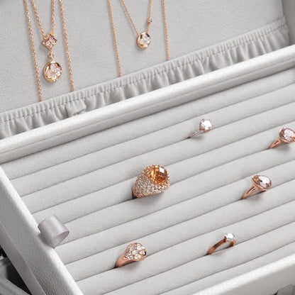 Oirlv Large 3-Layer Jewelry Travel Case with Removable Trays, White | Three Removable Trays,Necklace Hooks and a Pocket Create a Complete System for Home,Travel and Jewelry Display - color: White