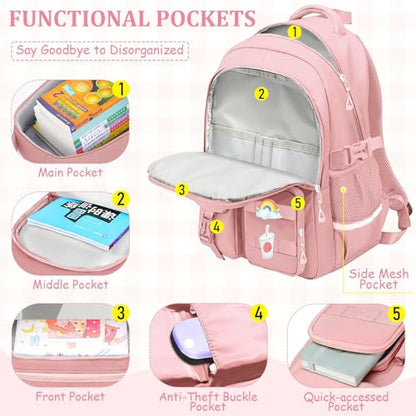 Kids Backpacks for Girls - Cute Girls Backpack for Kids Children Teens Elementary Middle School - 17″ Students Bookbag Travel Back Pack for Age 6-18 - color: Tm-pink-backpack Only