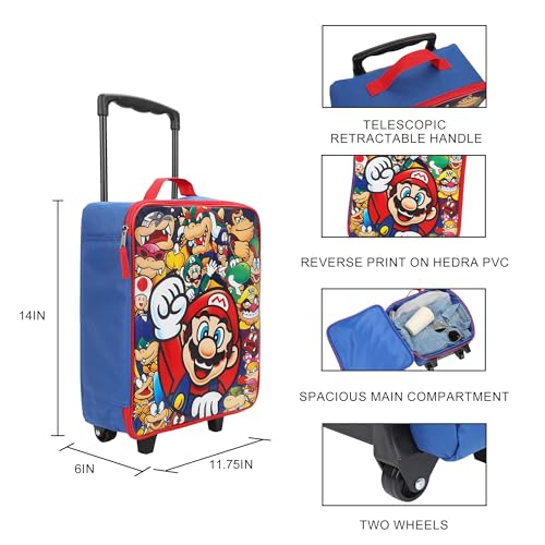 Super Mario Bros Character Group Shot 14" Youth Blue Soft Sided Luggage - color: Super Mario Group Shot Blue