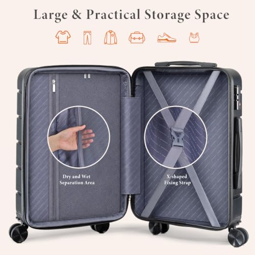 Sweetcrispy 24 Inch Checked Luggage, Hard Shell Suitcase, Black - color: Black, size: 24 Inch