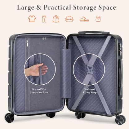 Sweetcrispy 24 Inch Checked Luggage, Suitcase with Spinner Wheels - color: Black, size: 24 Inch