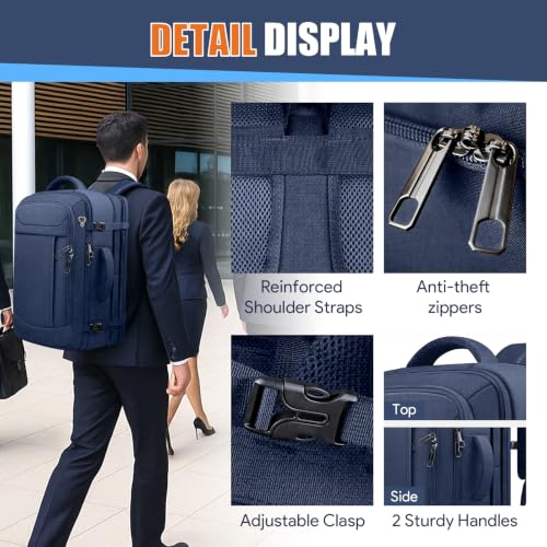 55L Travel Backpack, Carry On Backpack Fits 18.4-19" Laptop, Blue - color: Blue, size: 18.4 inch (22"x14"x10")